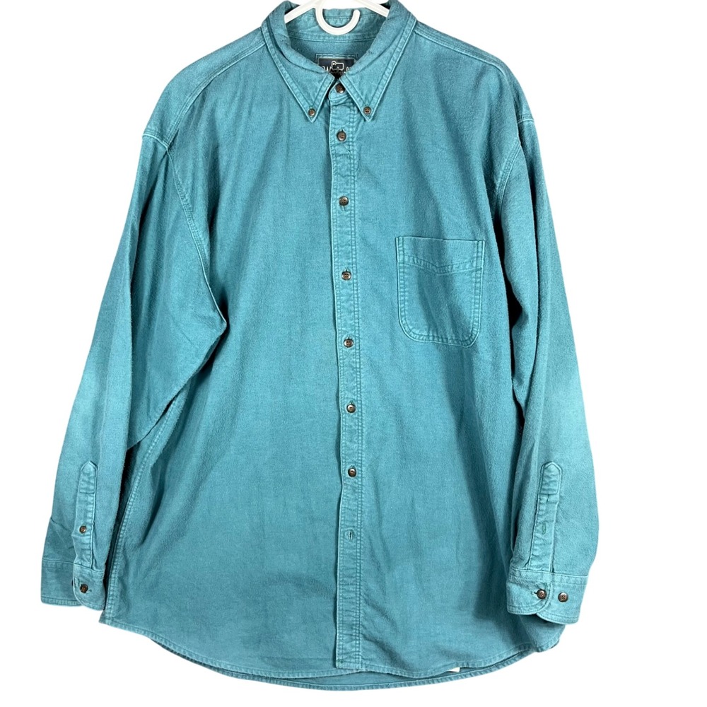 Woolrich Button Down Shirt Mens XL Spruce Blue Green Cotton Long Sleeve Outdoors